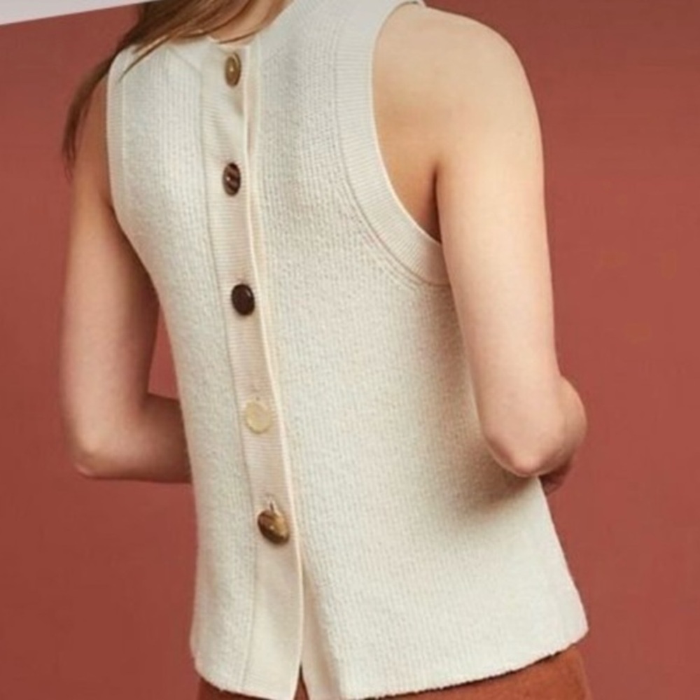 Moth Cream Ribbed Sweater Tank Top‎ Women’s Size XS Buttons Down the Back